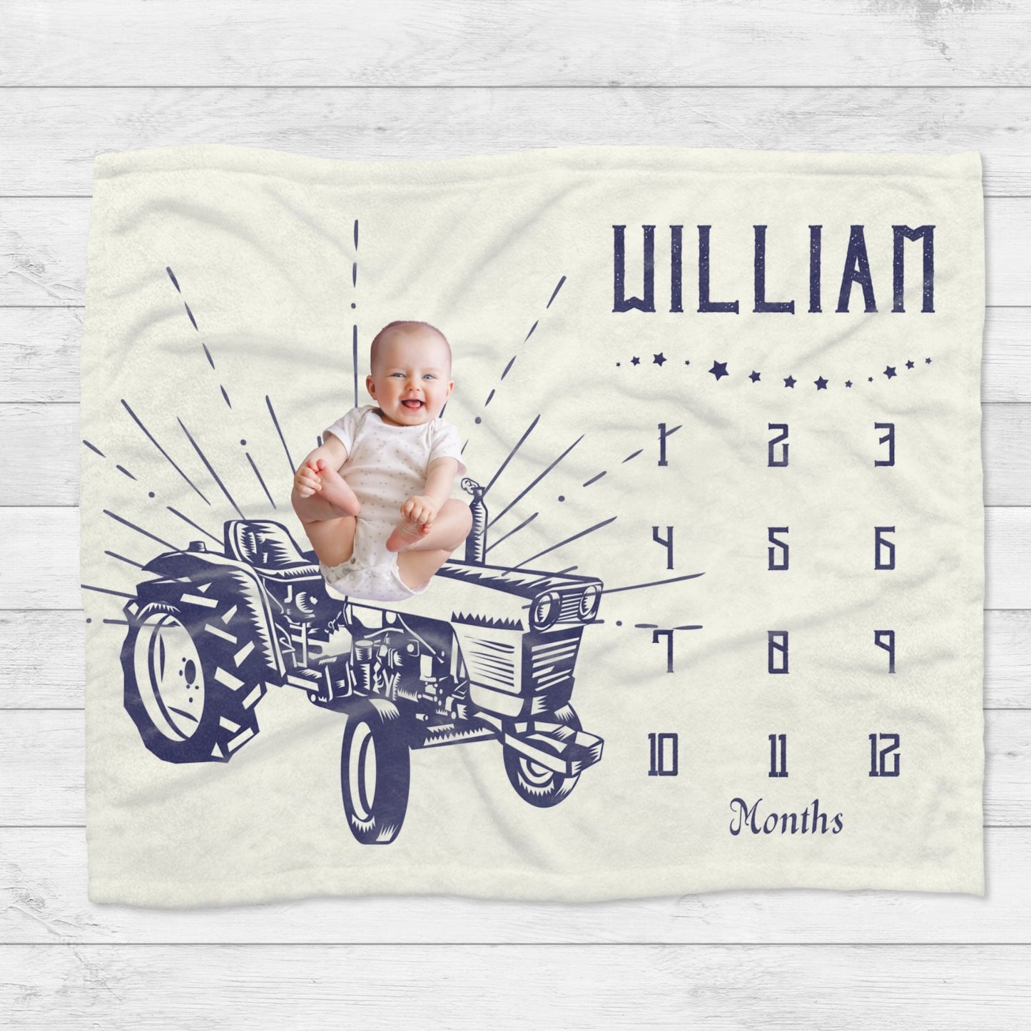 Personalised Vintage Tractor Baby Milestone Blanket