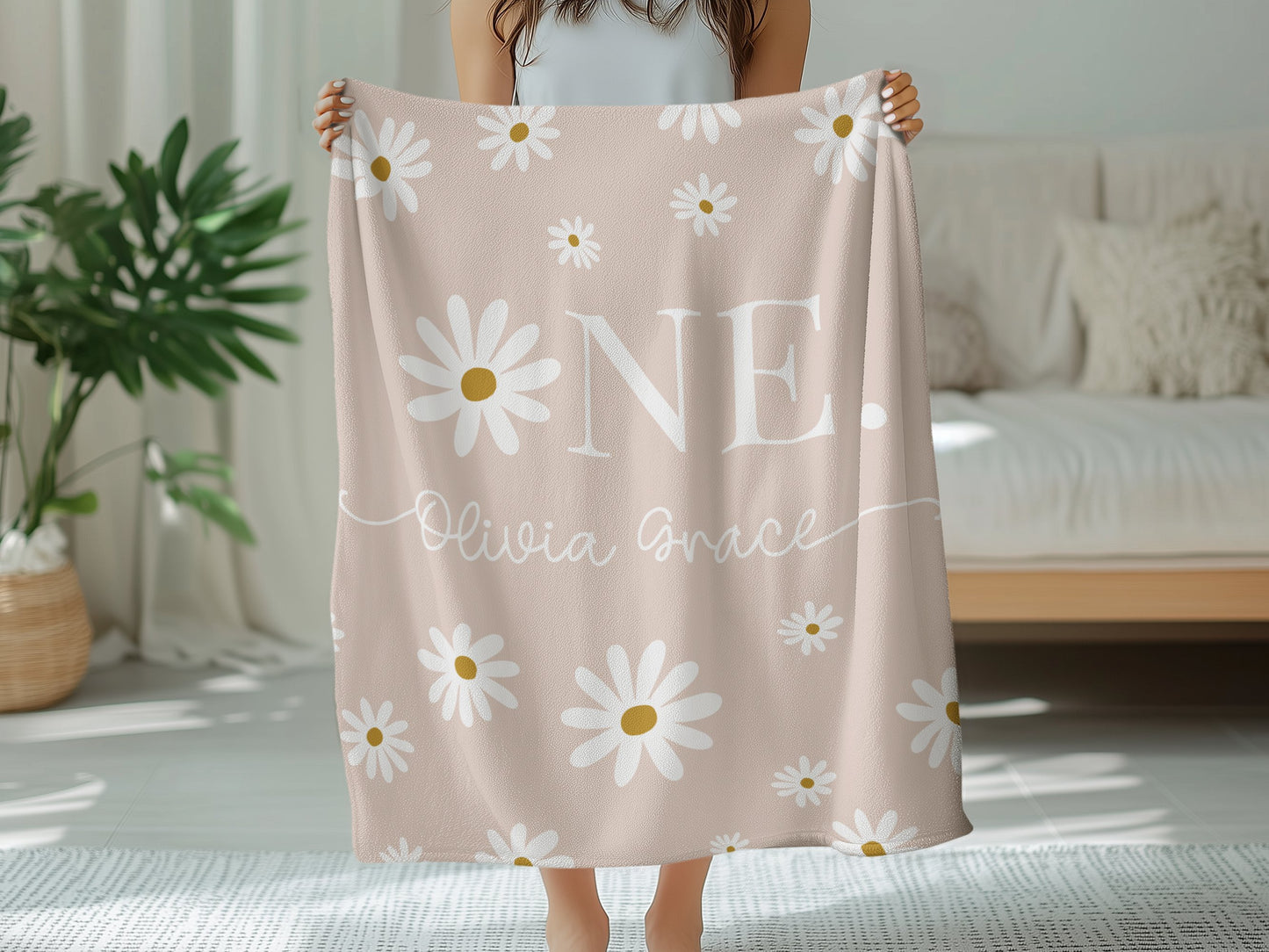 Personalised 1st Birthday Baby Girl Blanket Daisy