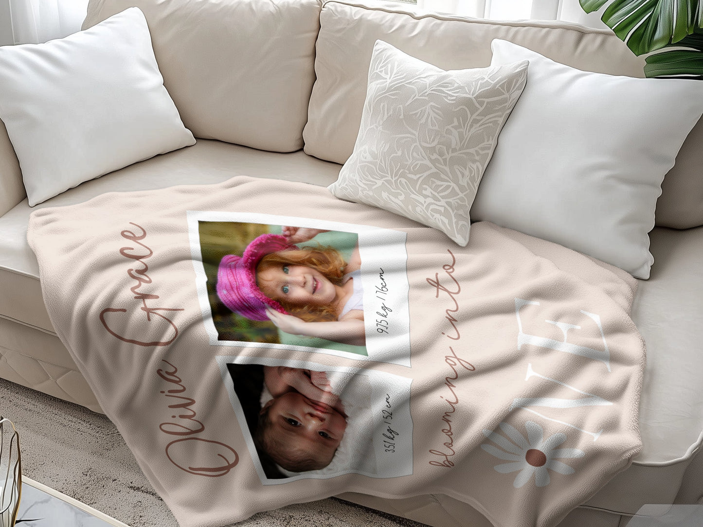 Personalised 1st Birthday Baby Girl Daisy Blanket with Photos