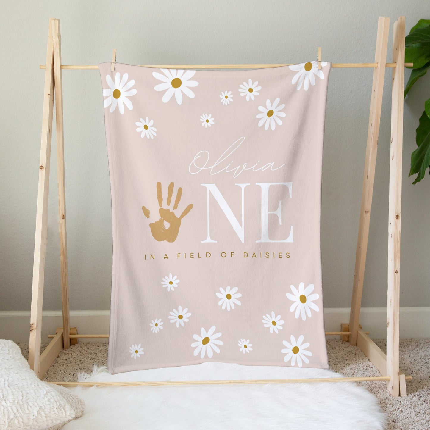 Personalised 1st Birthday Baby Girl Blanket Handprint