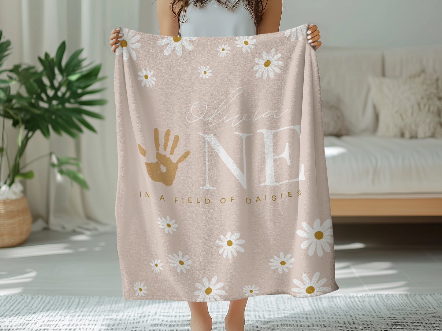Personalised 1st Birthday Baby Girl Blanket Handprint