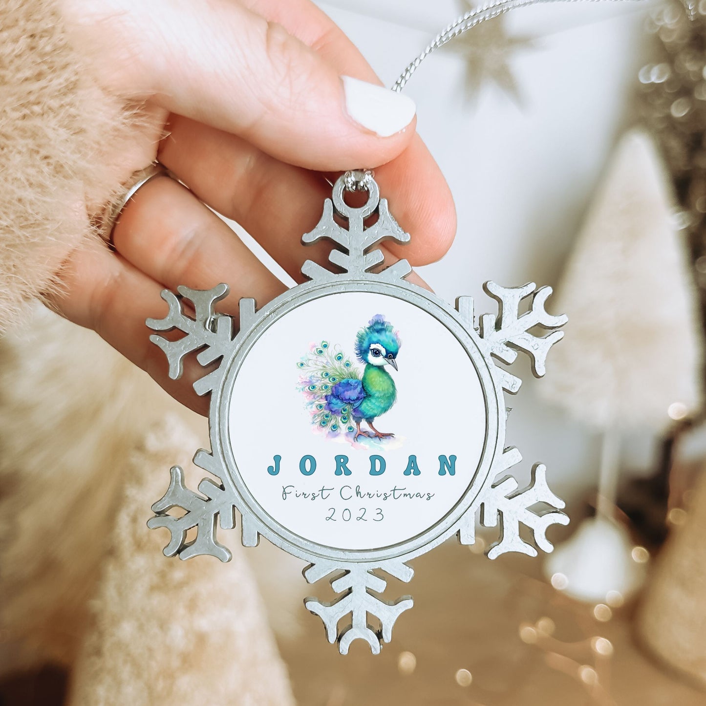 Personalised Pewter Snowflake Ornament | Baby Peacock