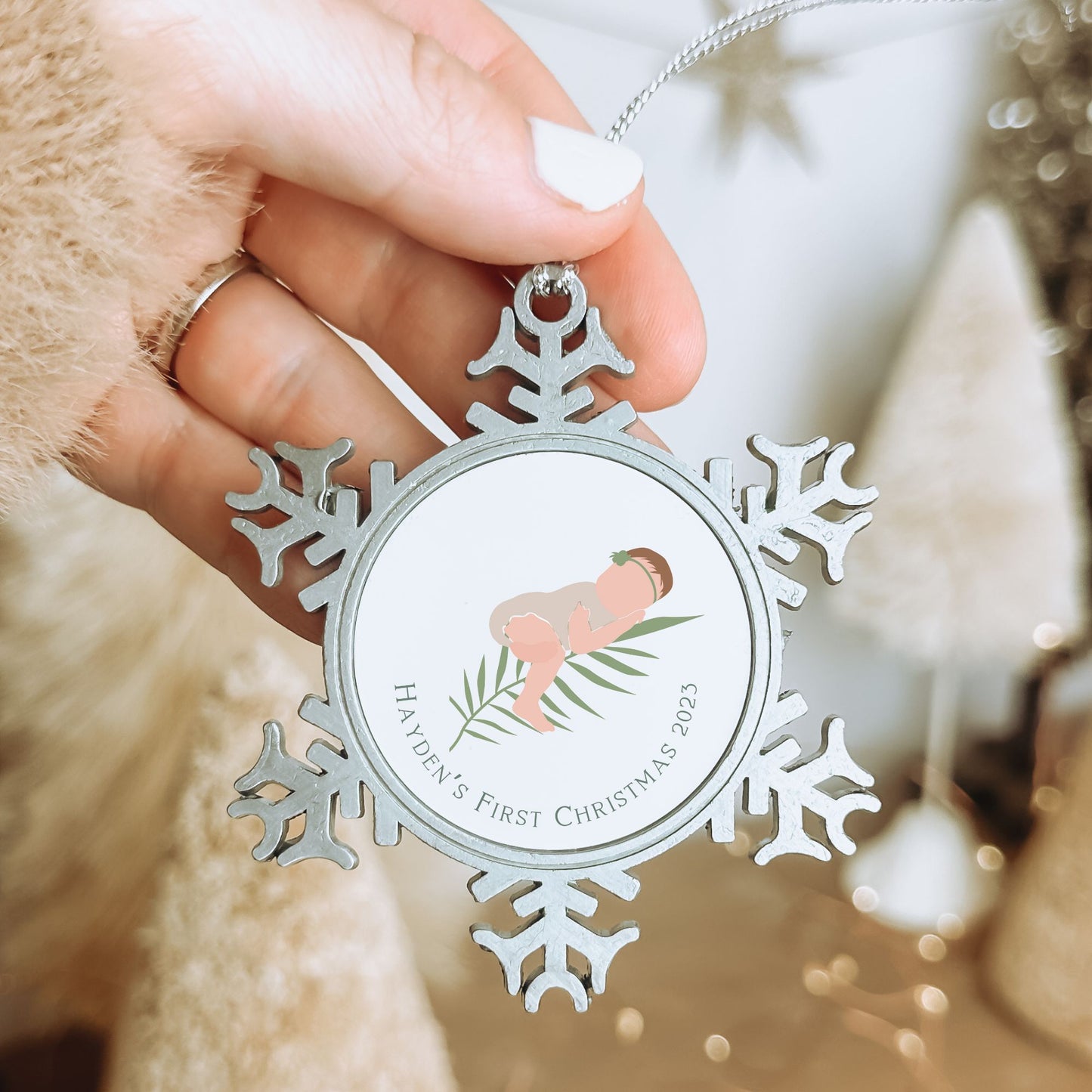 Personalised Pewter Snowflake Ornament | Baby's First Christmas