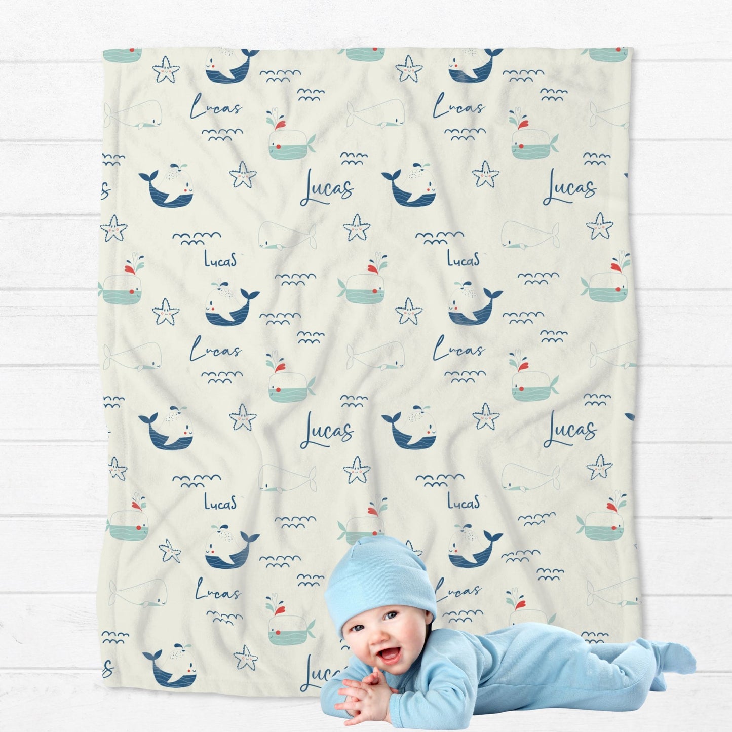 Personalised Ocean Whales Baby Blanket