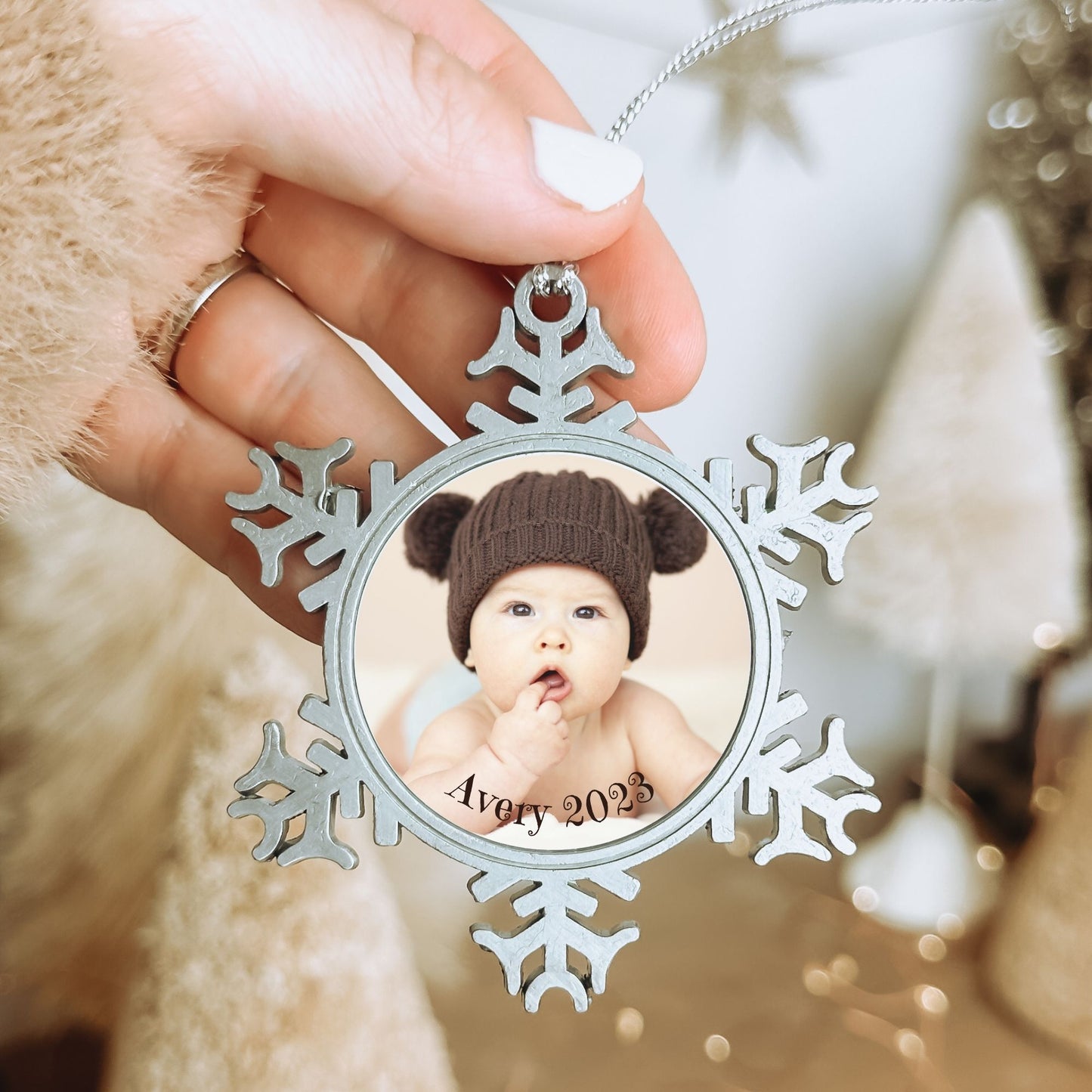 Personalised Photo Pewter Snowflake Ornament