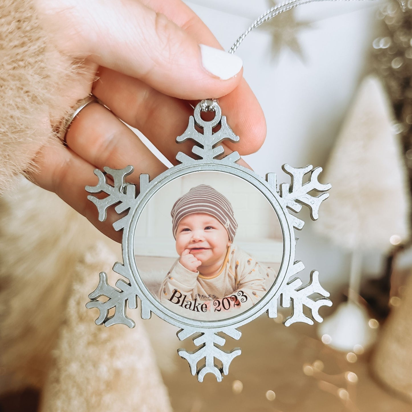 Personalised Photo Pewter Snowflake Ornament