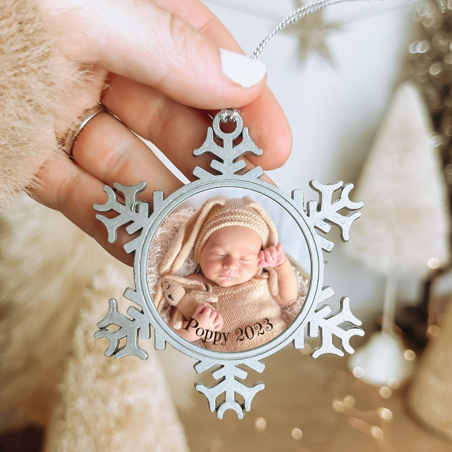 Personalised Photo Pewter Snowflake Ornament