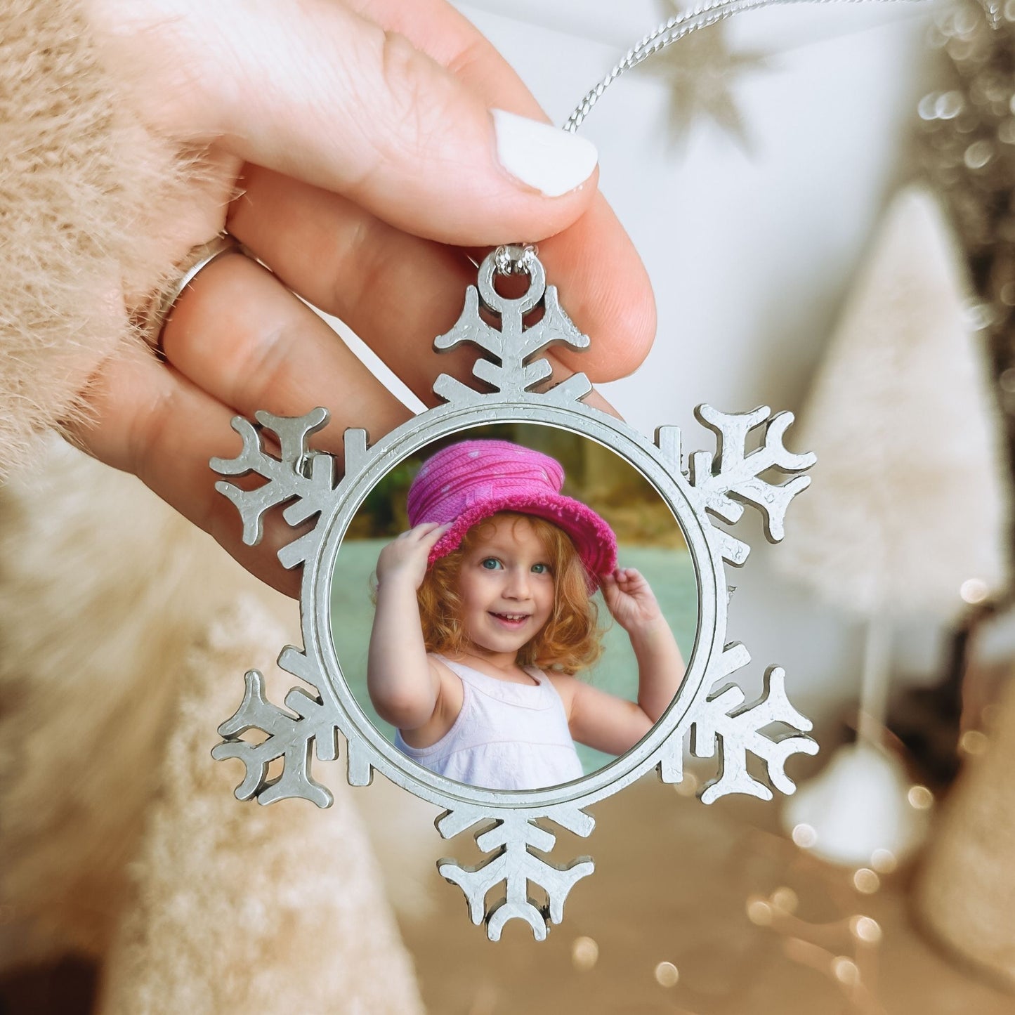 Personalised Photo Pewter Snowflake Ornament