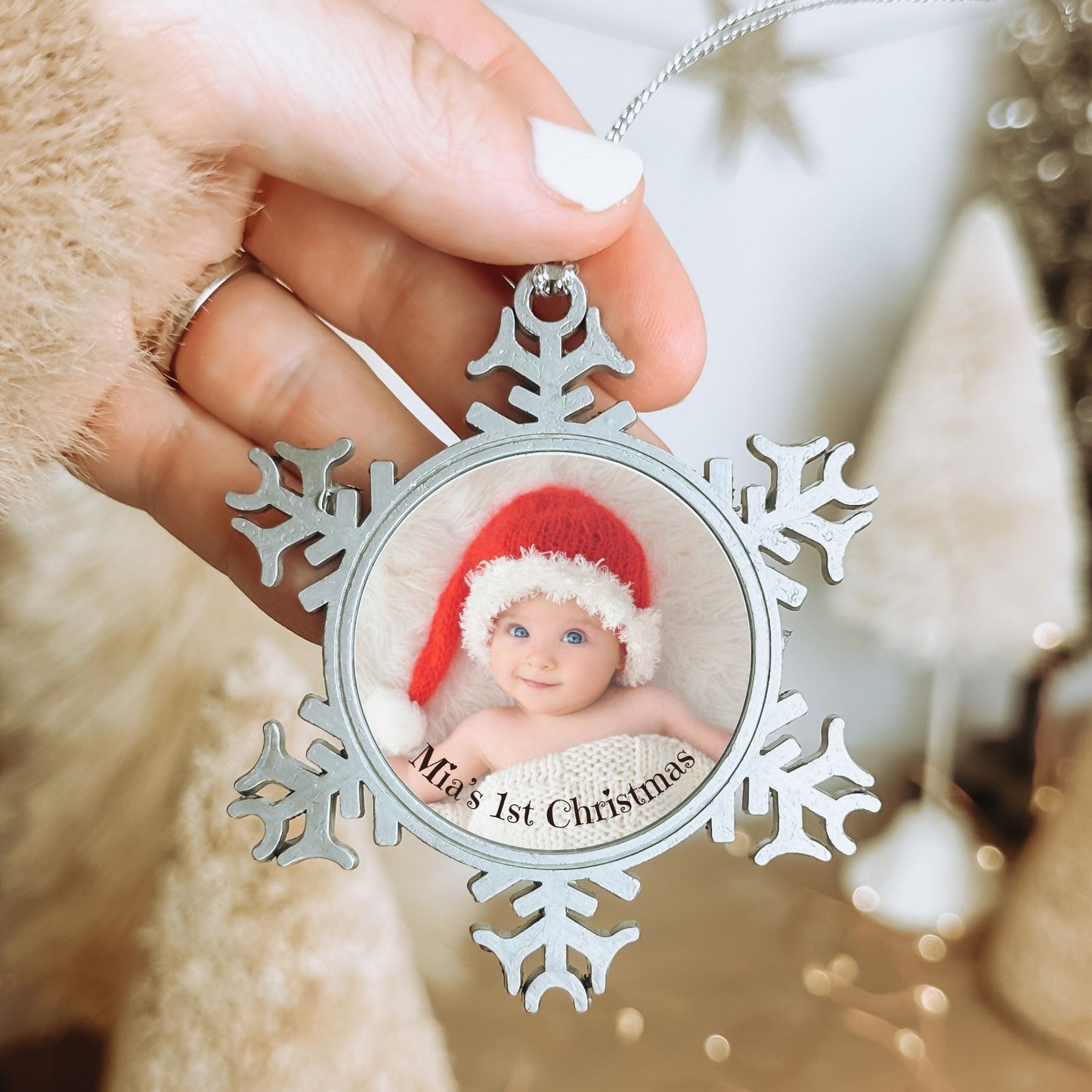 Personalised Photo Pewter Snowflake Ornament