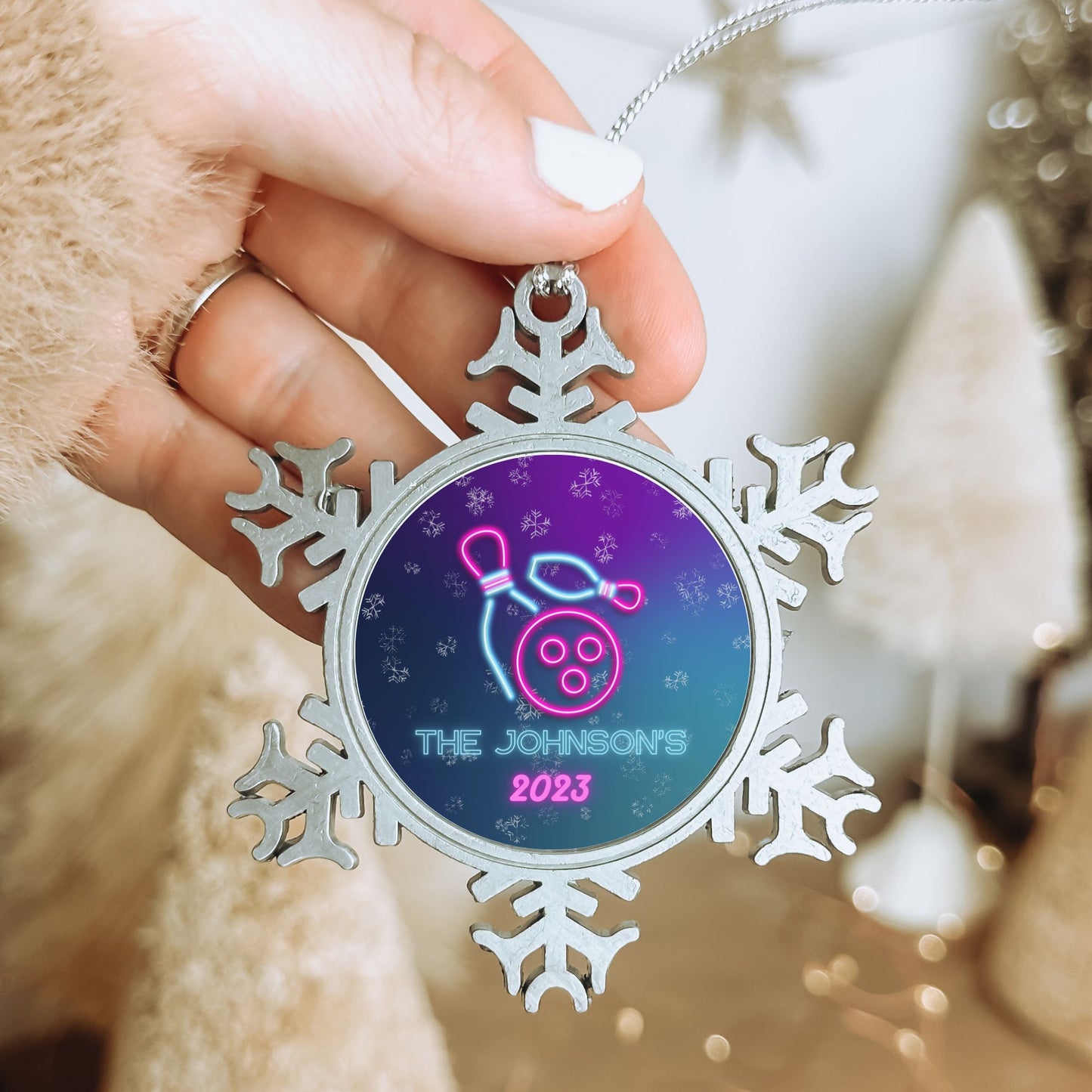Personalised Pewter Snowflake Ornament | Bowling Family