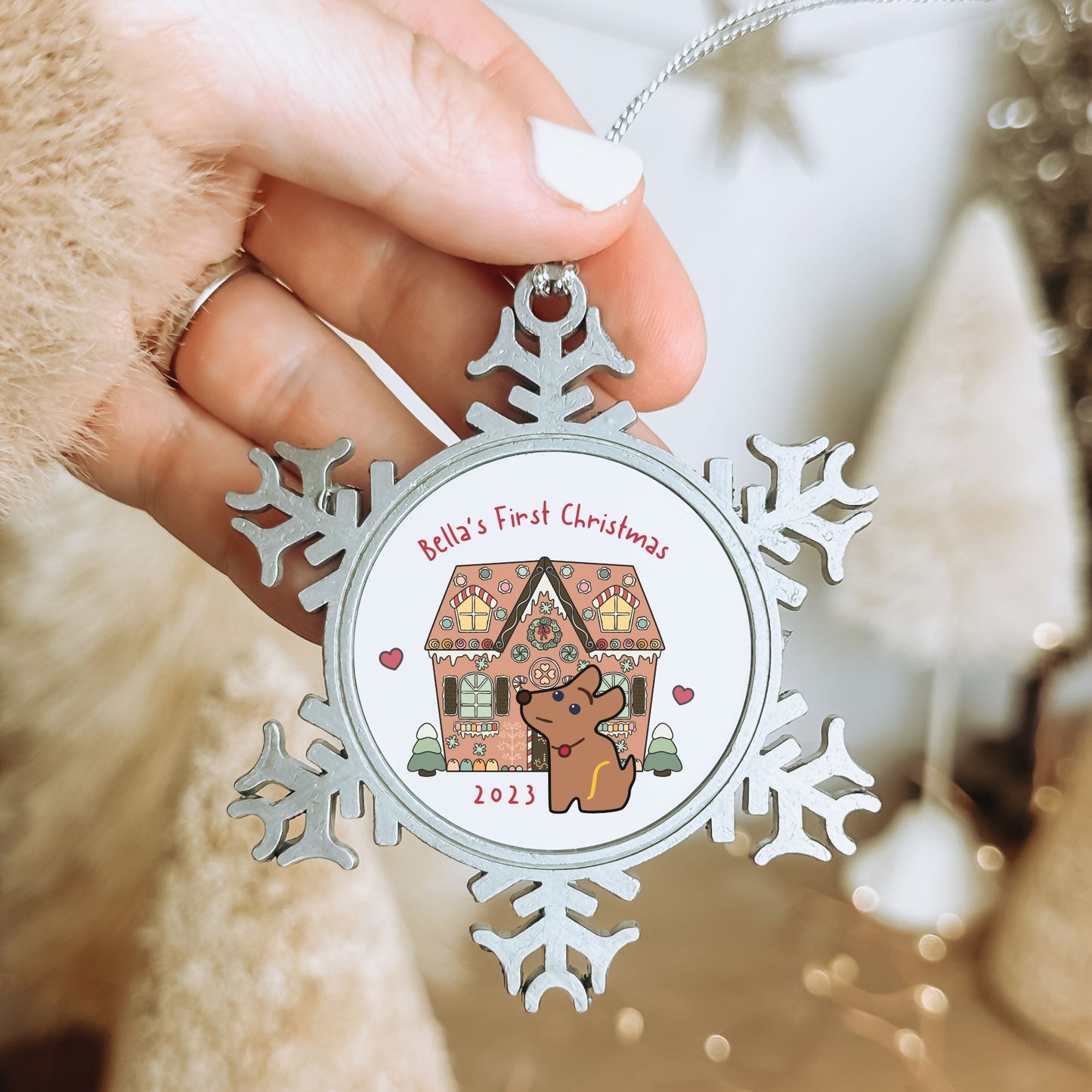 Personalised Pewter Snowflake Ornament | Gingerbread Dog