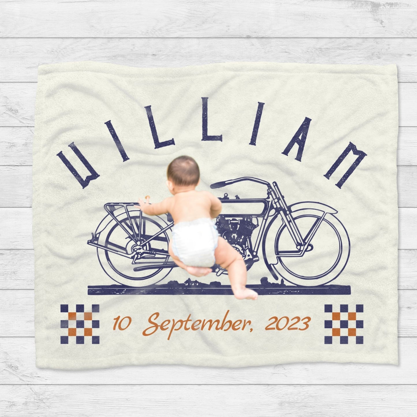 Personalised Vintage Motorcycle Baby Blanket