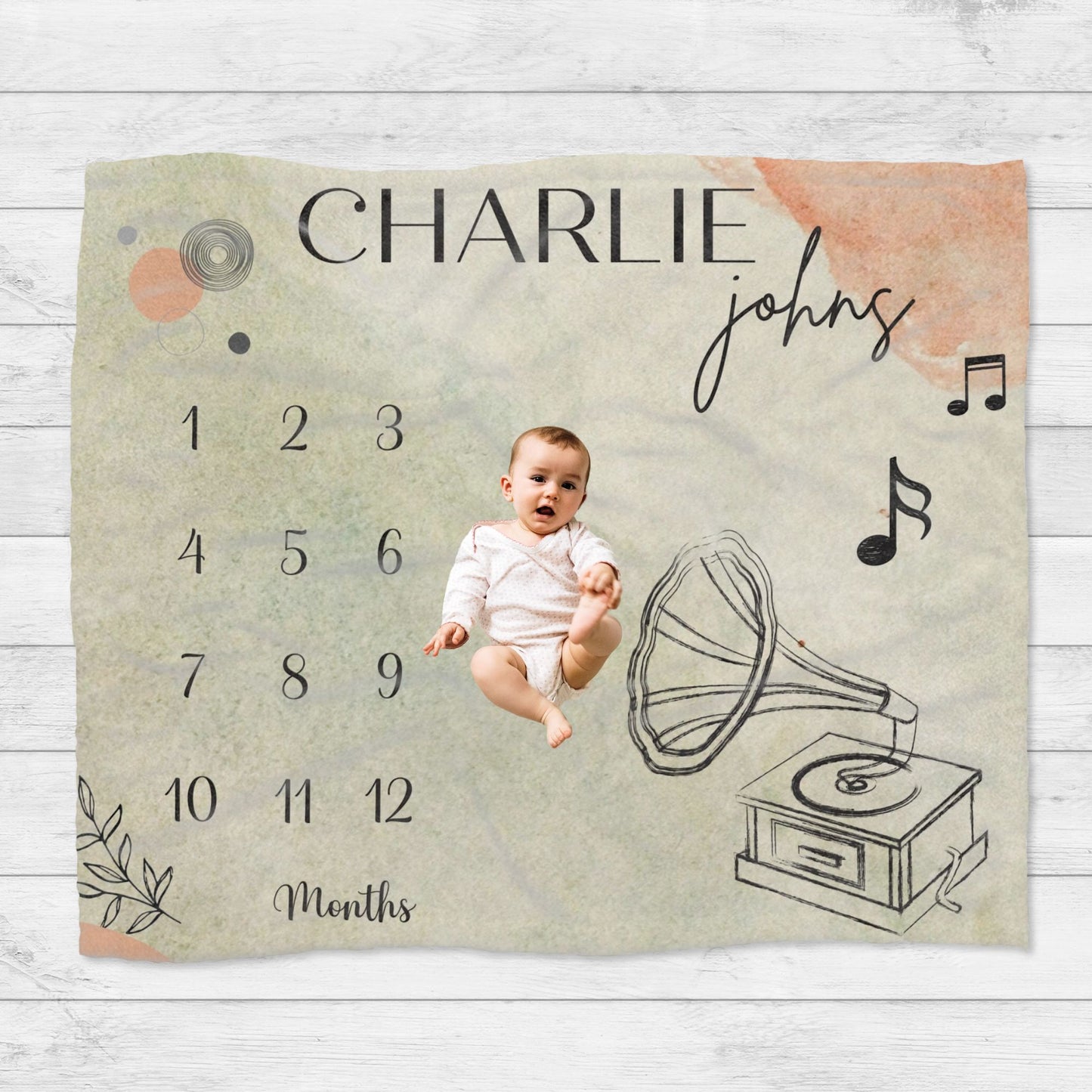 Personalised Music Baby Milestone Blanket