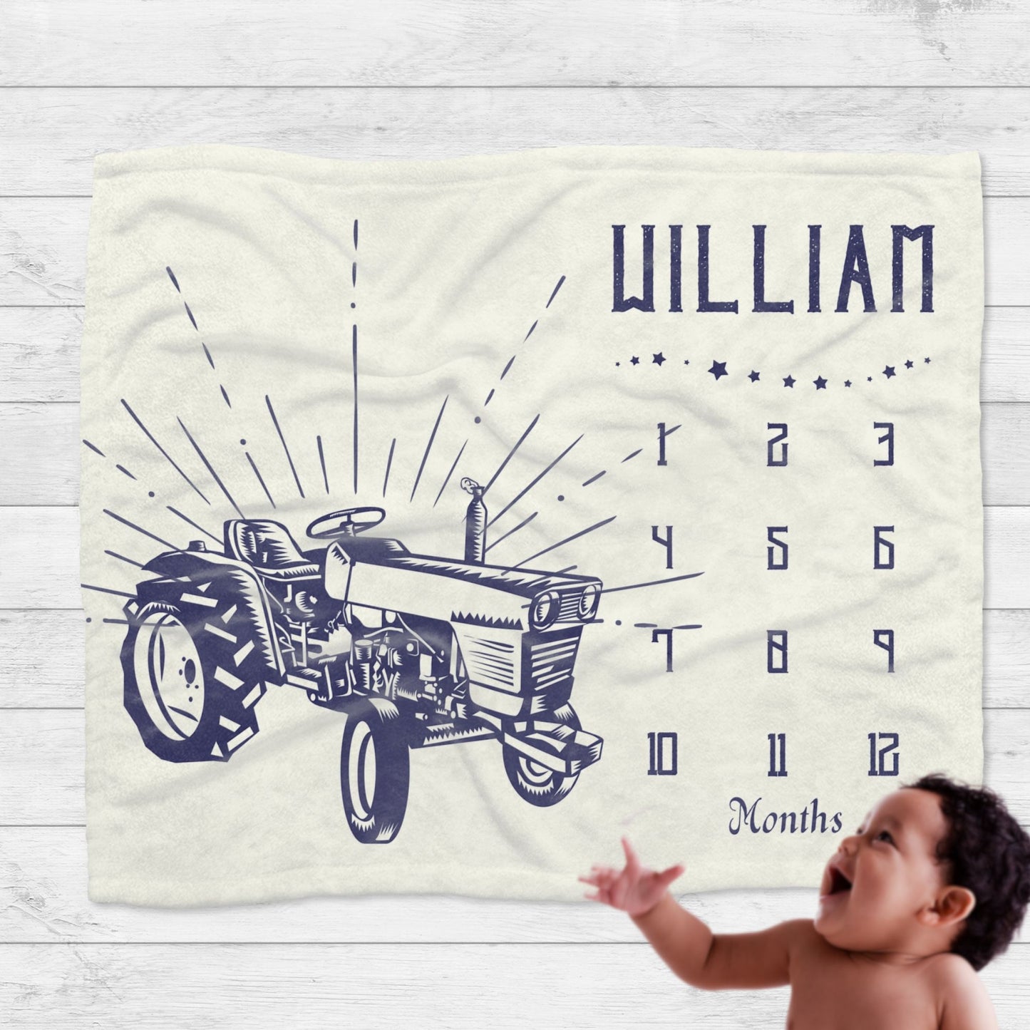 Personalised Vintage Tractor Baby Milestone Blanket