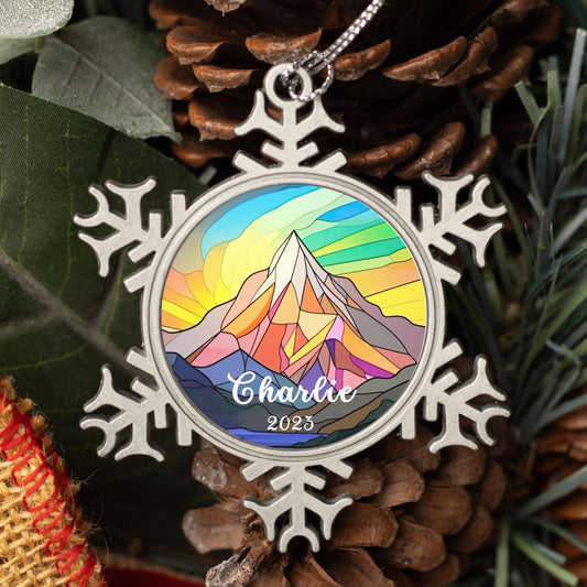 Personalised Pewter Snowflake Ornament | Geometric Mountain