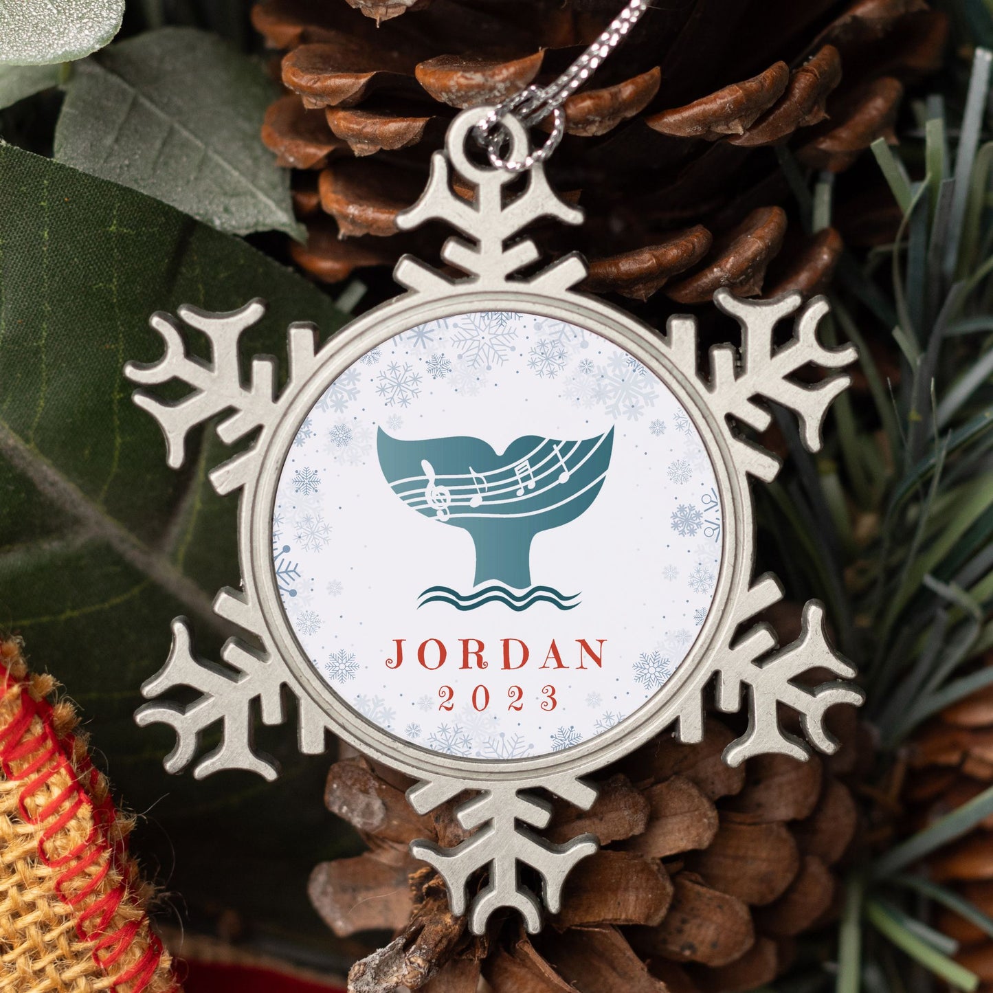 Personalised Pewter Snowflake Ornament | Music Whale Tail