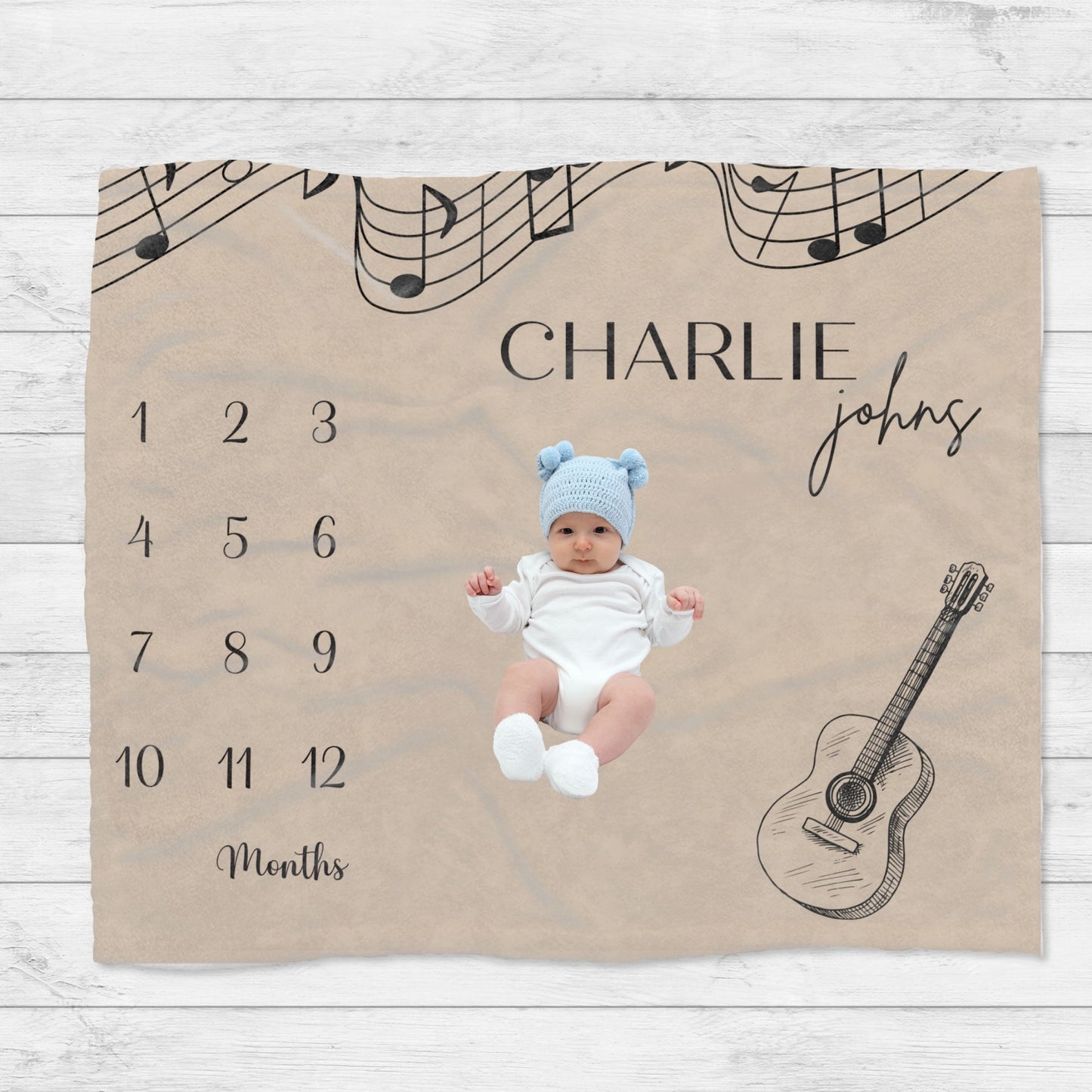 Personalised Music Baby Milestone Blanket