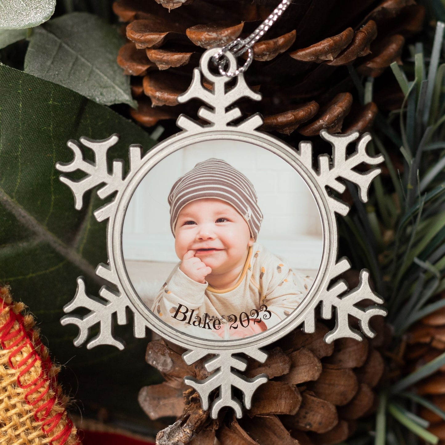 Personalised Photo Pewter Snowflake Ornament