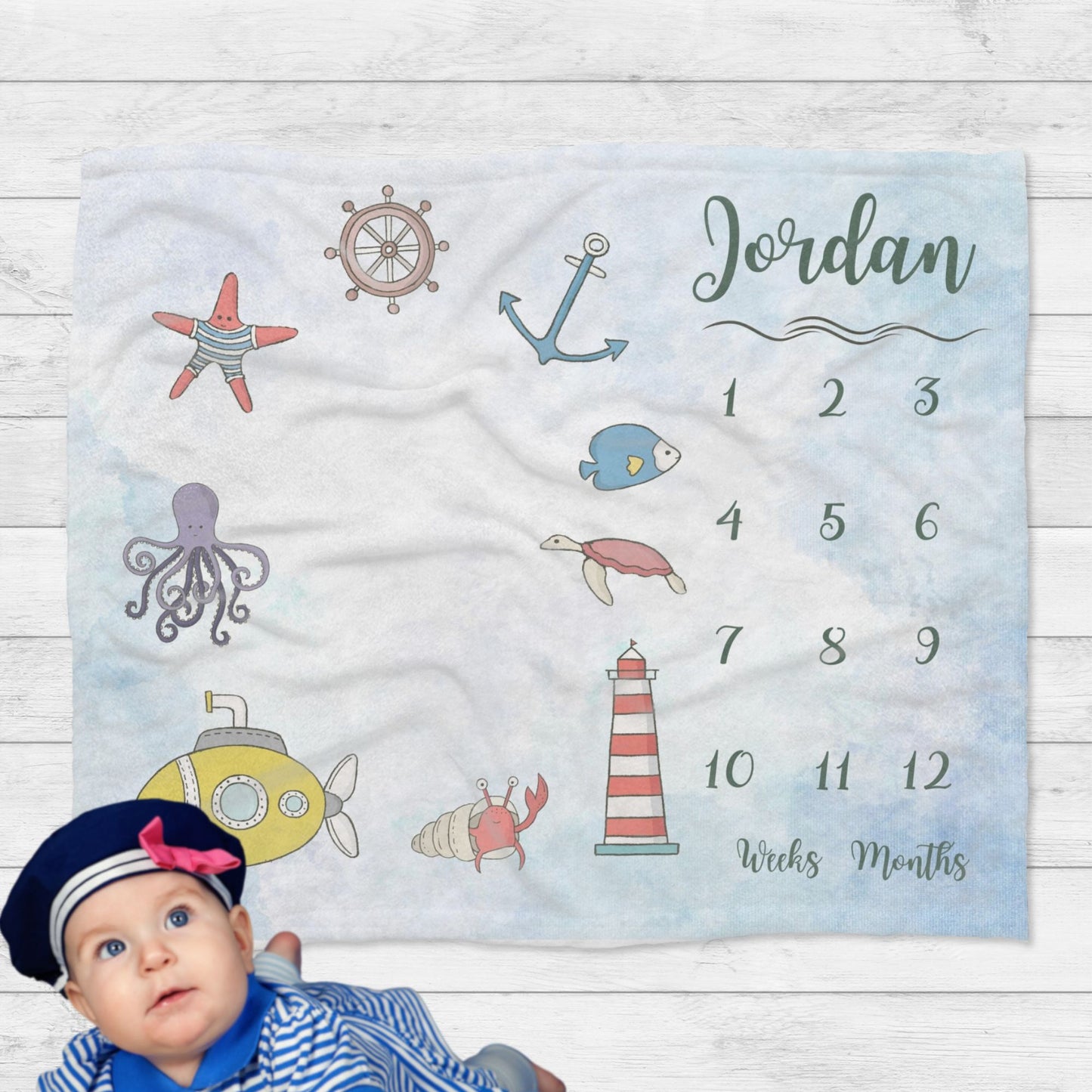 Personalised Nautical Baby Millstone Blanket