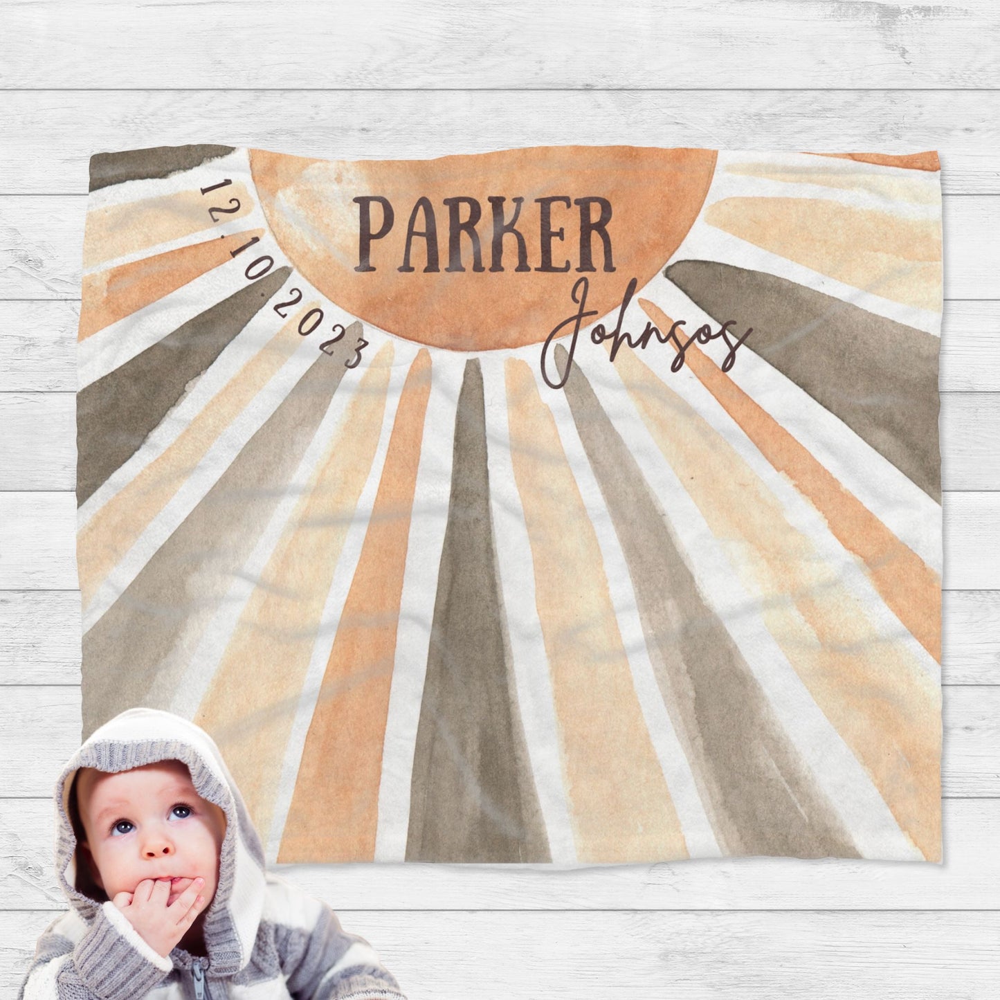 Personalised Watercolor Boho Sun Baby Blanket