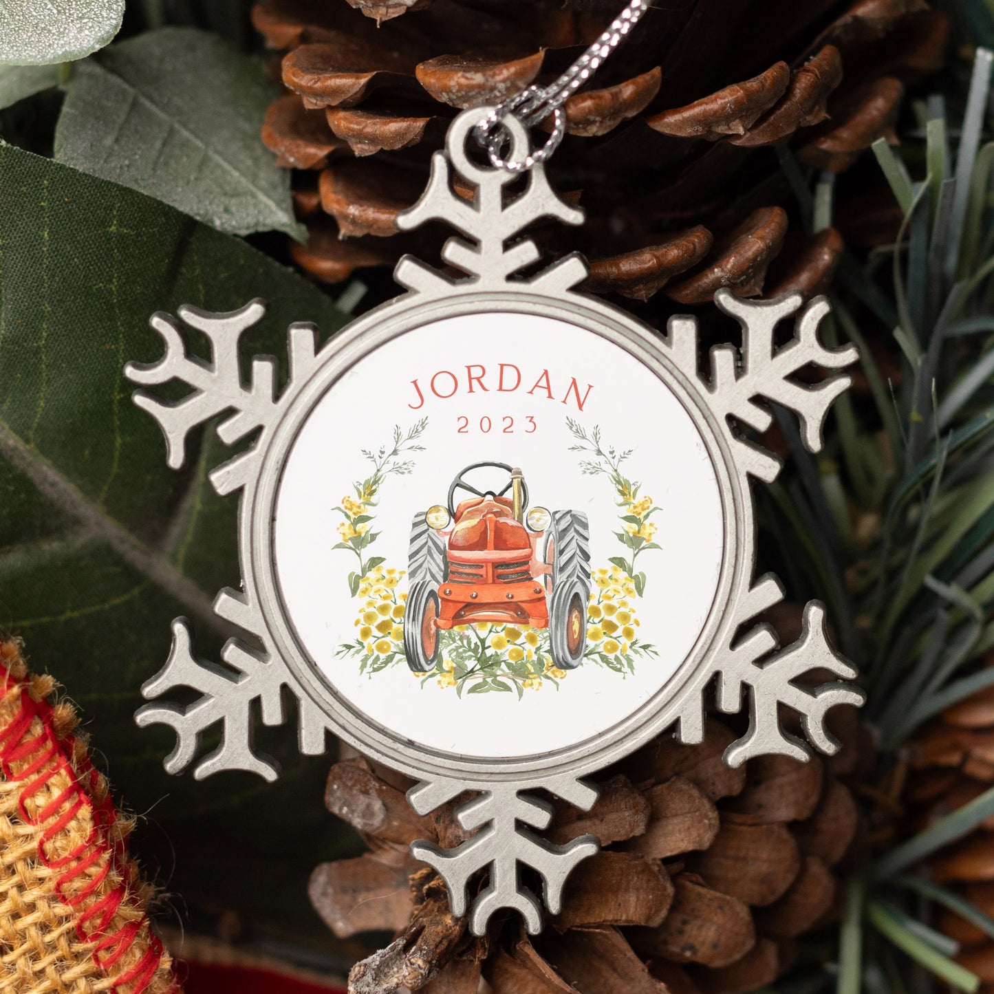 Personalized Pewter Snowflake Ornament | Farm Tractor