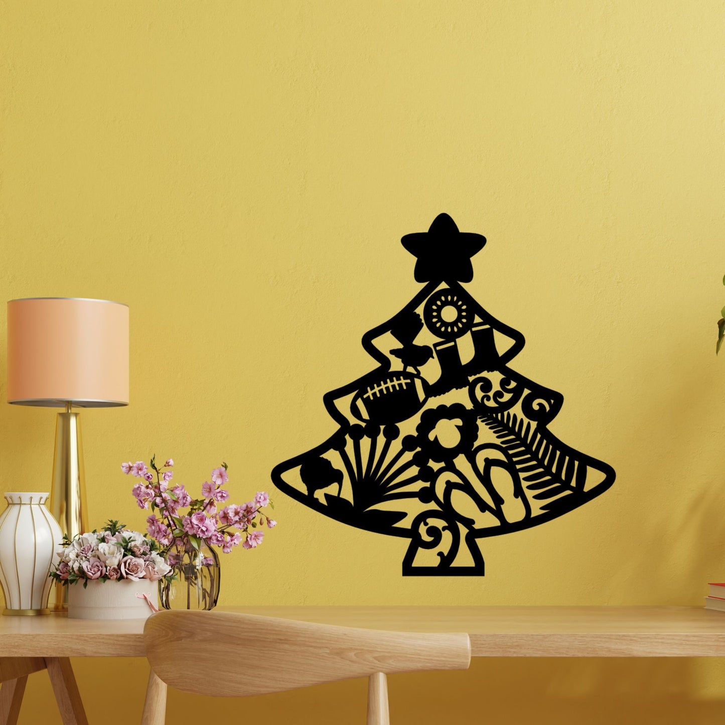 Kiwiana Christmas Tree with NZ Icons Wall Decal