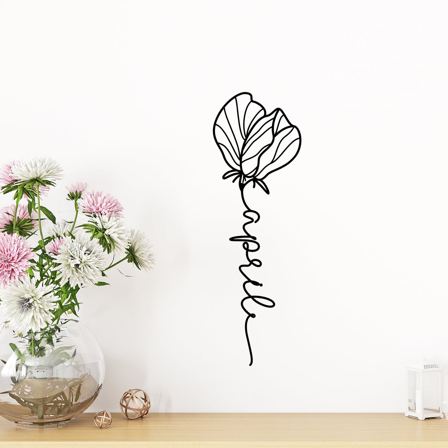 birth flower April custom name wall decal