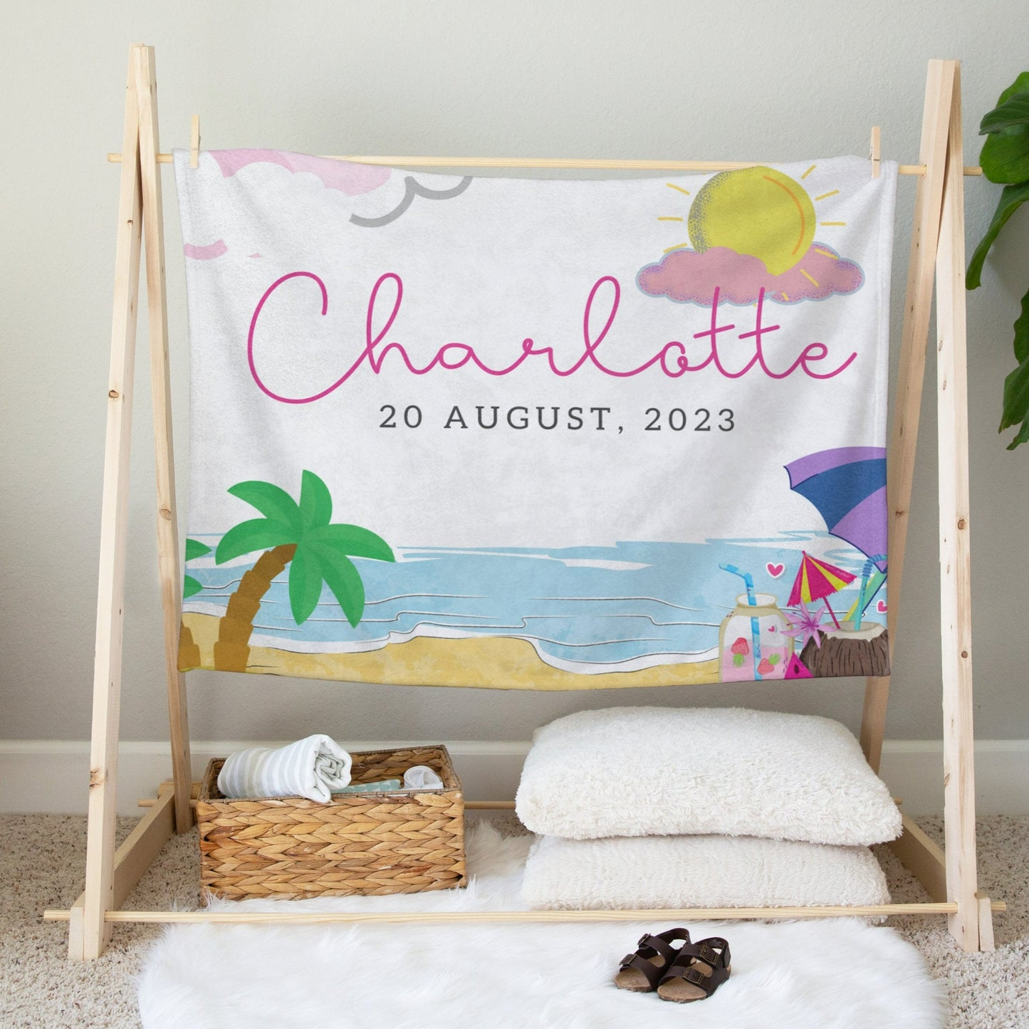 Personalised Beach Holiday Baby Blanket