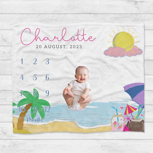 Personalised Beach Holiday Baby Blanket