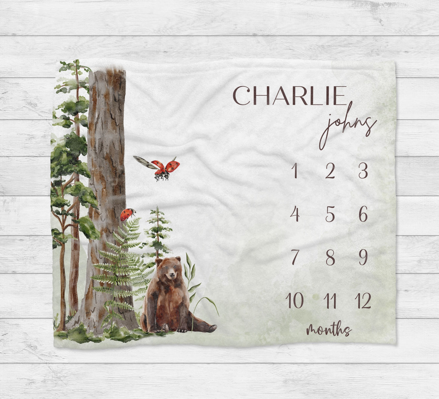 Personalised Woodland Animals Baby Milestone Blanket