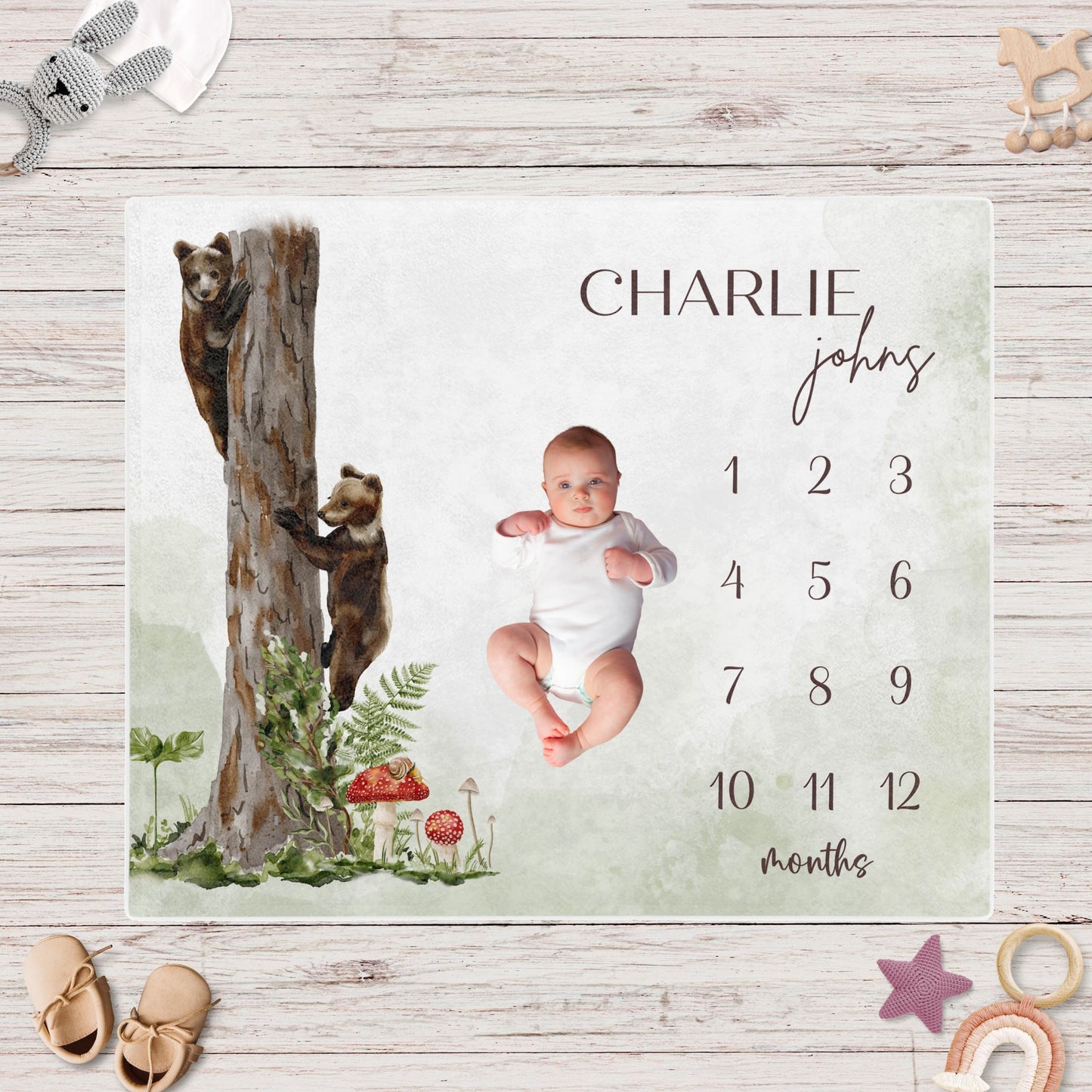 Personalised Woodland Animals Baby Milestone Blanket