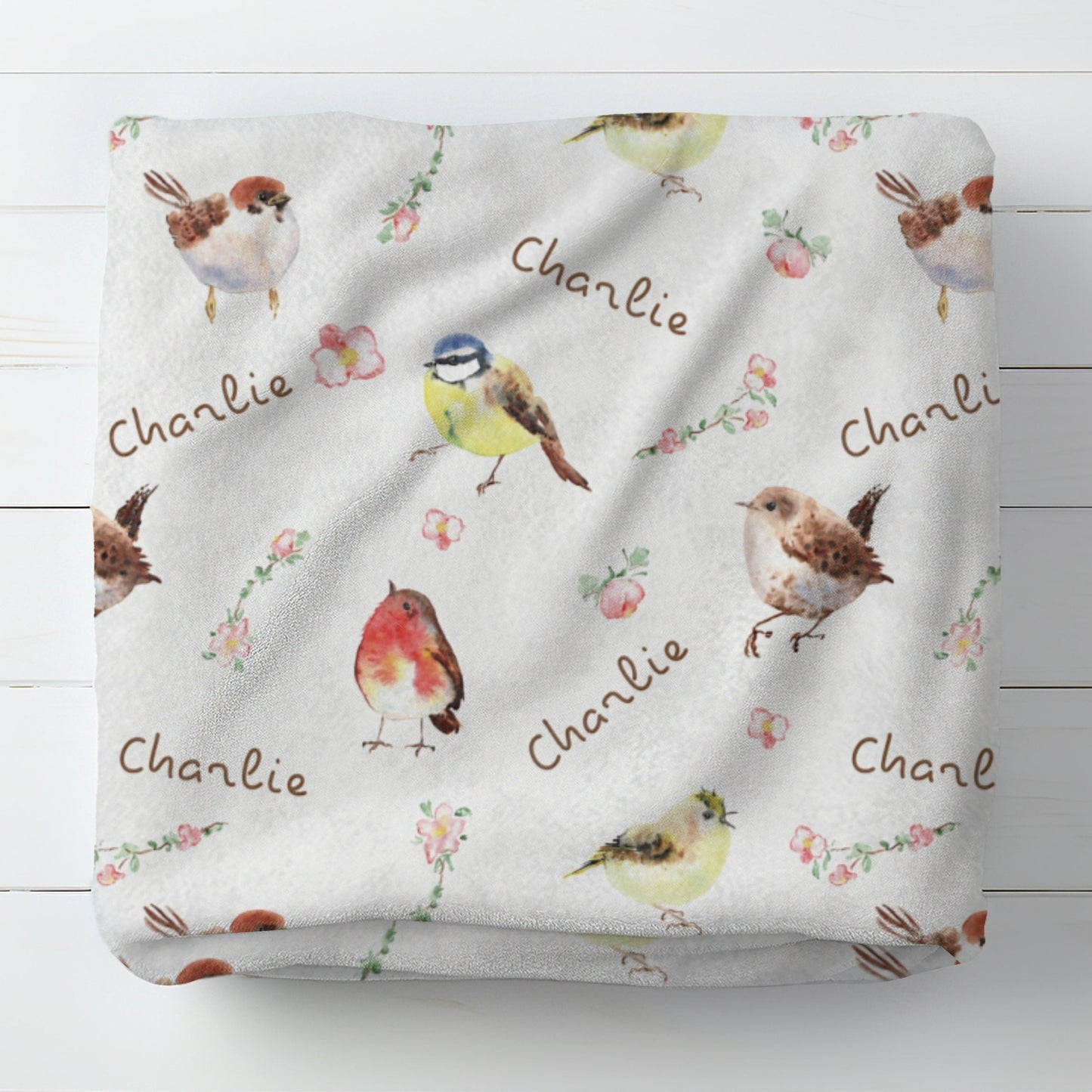 Personalised Colourful Birds Baby Blanket