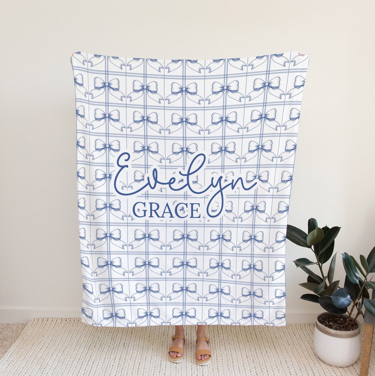 Personalised Blue Bow Baby Blanket