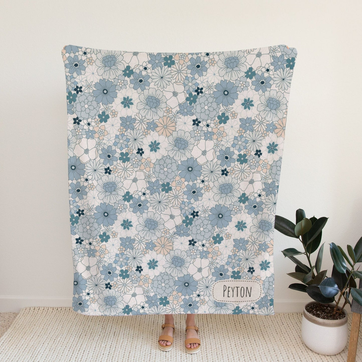 Personalised Blue Flower Blanket