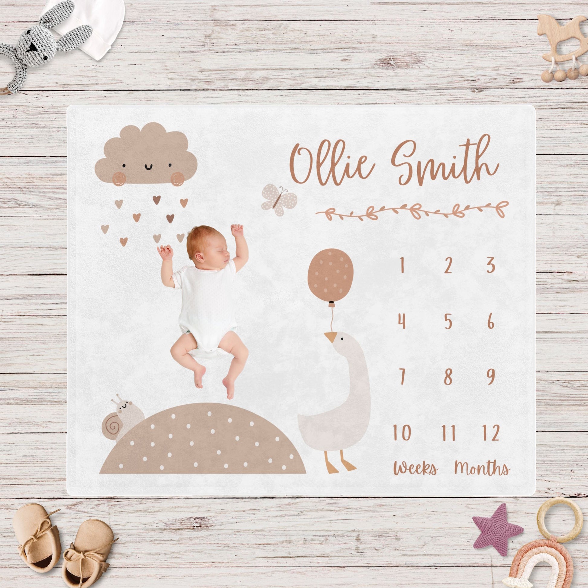 Personalised Boho Baby Milestone Blanket – Snug as a Bug