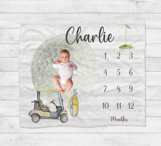 Personalised Golf Baby Milestone Blanket