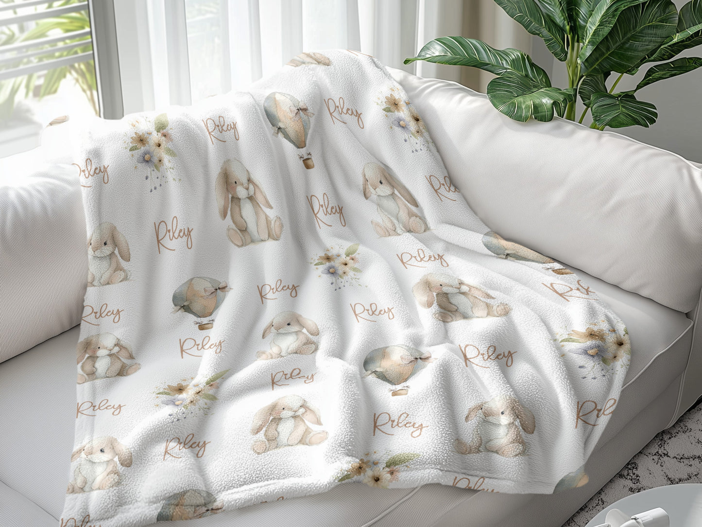 Personalised Bunny Hot Air Balloon Blanket