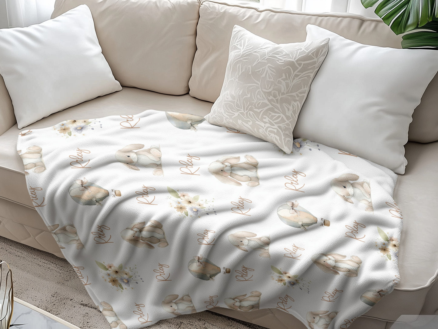 Personalised Bunny Hot Air Balloon Blanket