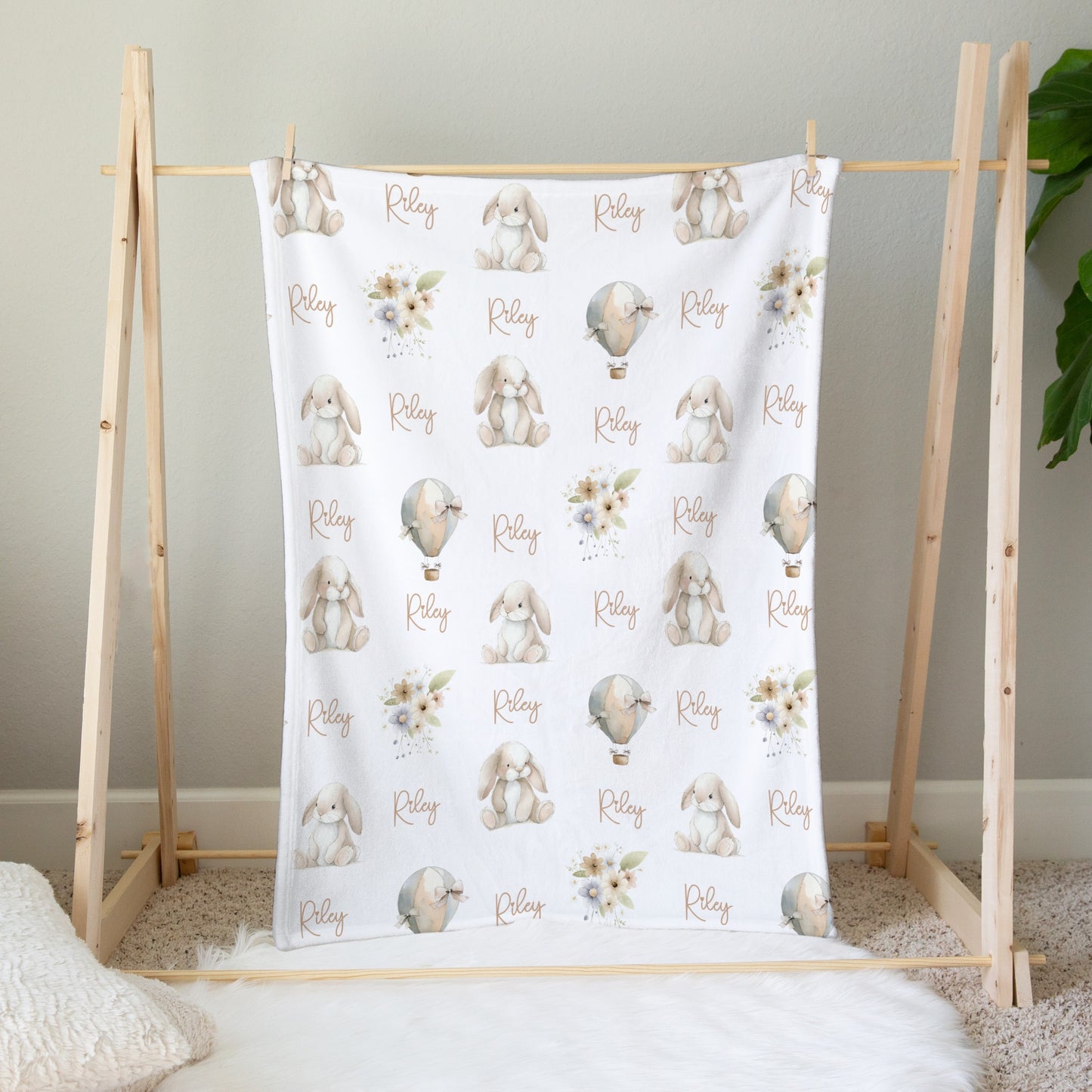 Personalised Bunny Hot Air Balloon Blanket