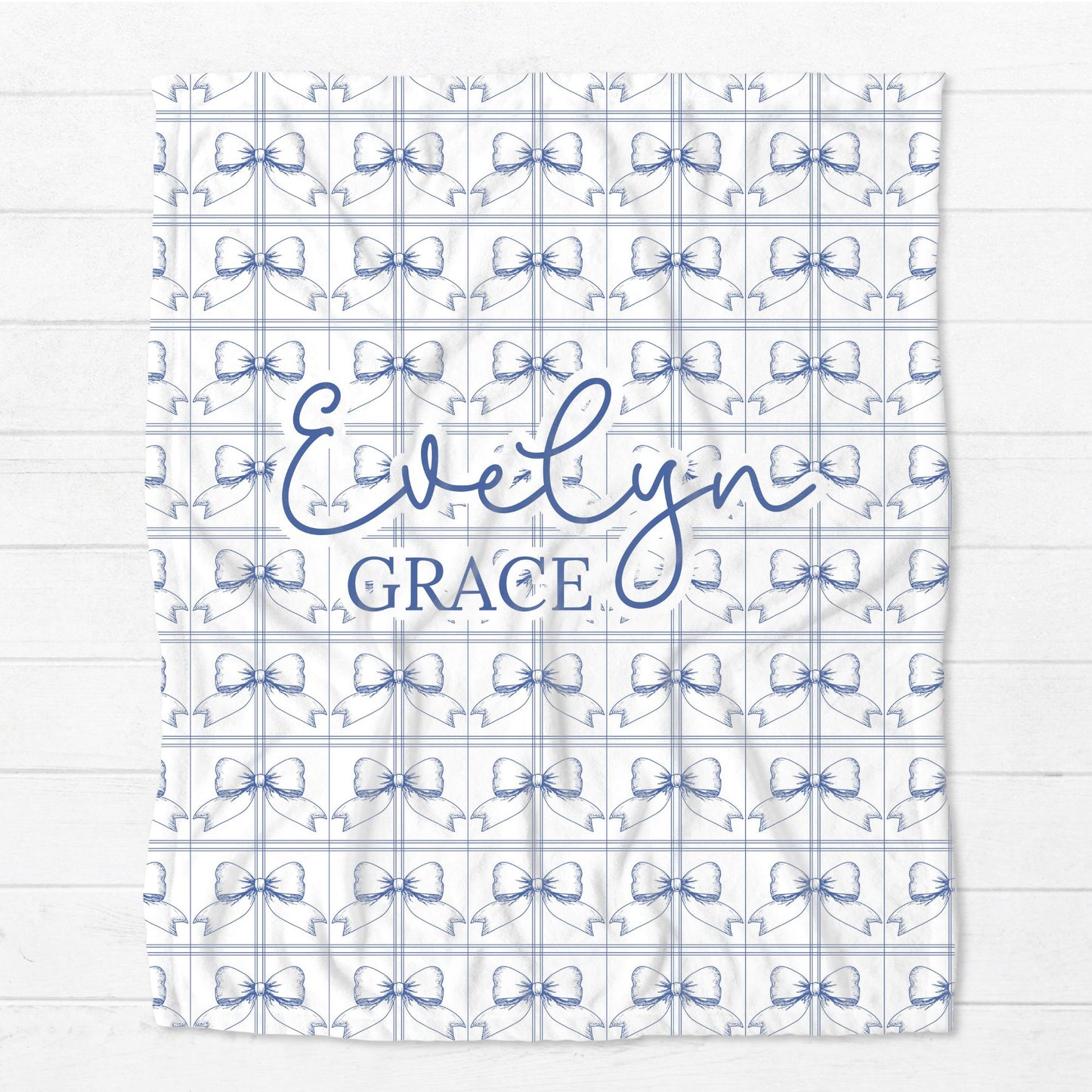 Personalised Blue Bow Baby Blanket
