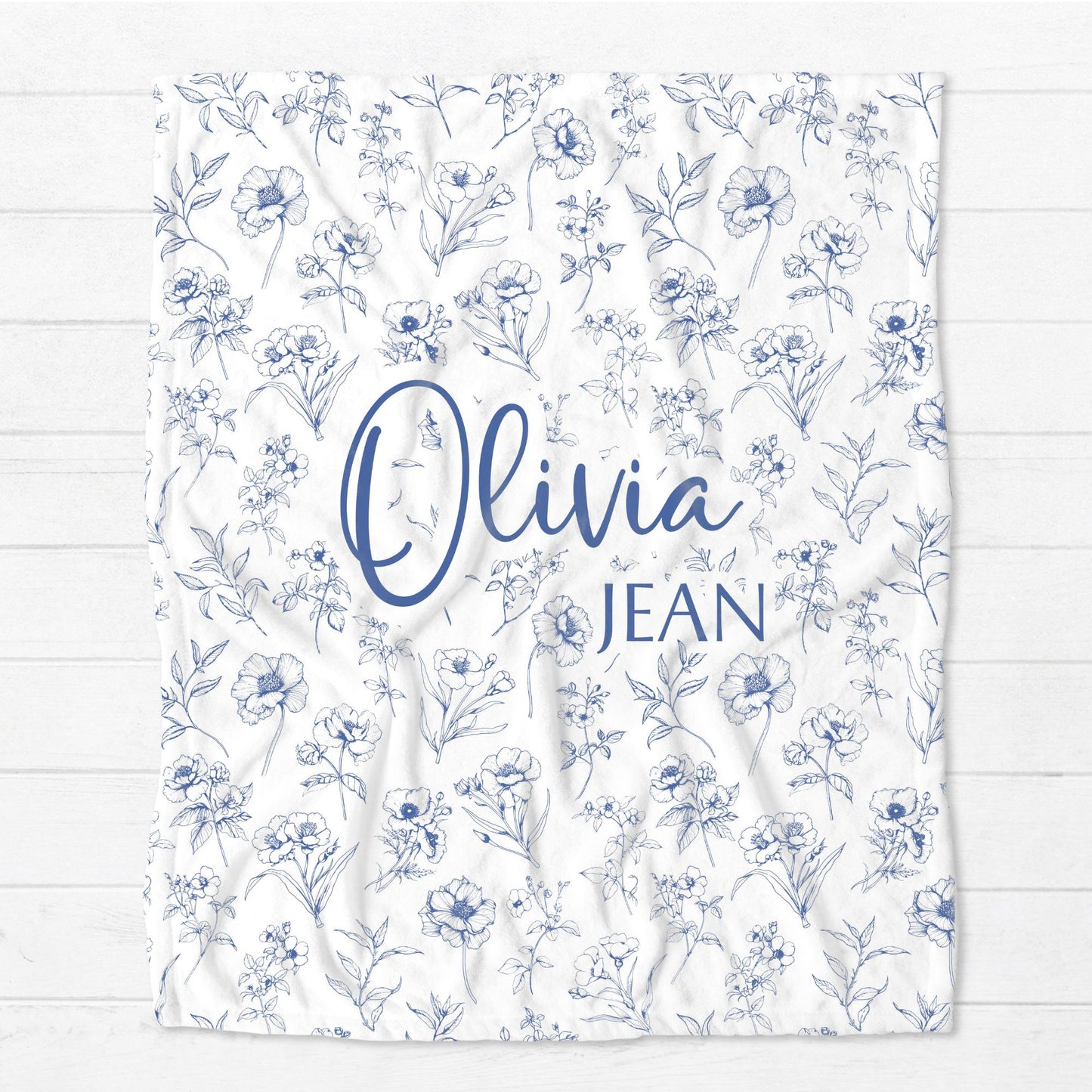 Personalised Blue Floral Blanket