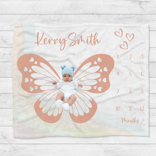 Personalised Butterfly Baby Girl Milestone Blanket