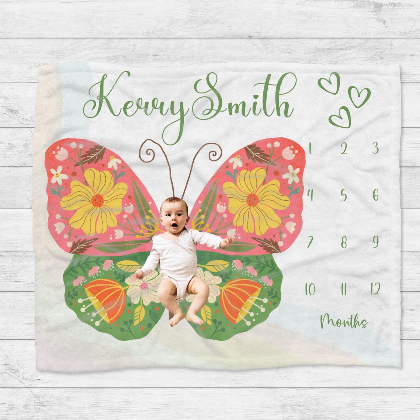 Personalised Retro Butterfly Floral Baby Girl Milestone Blanket