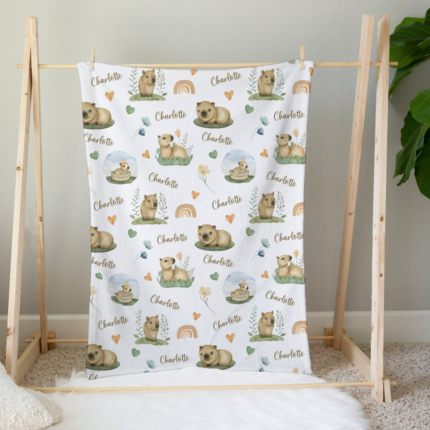 Personalised Watercolor Capybara Baby Blanket