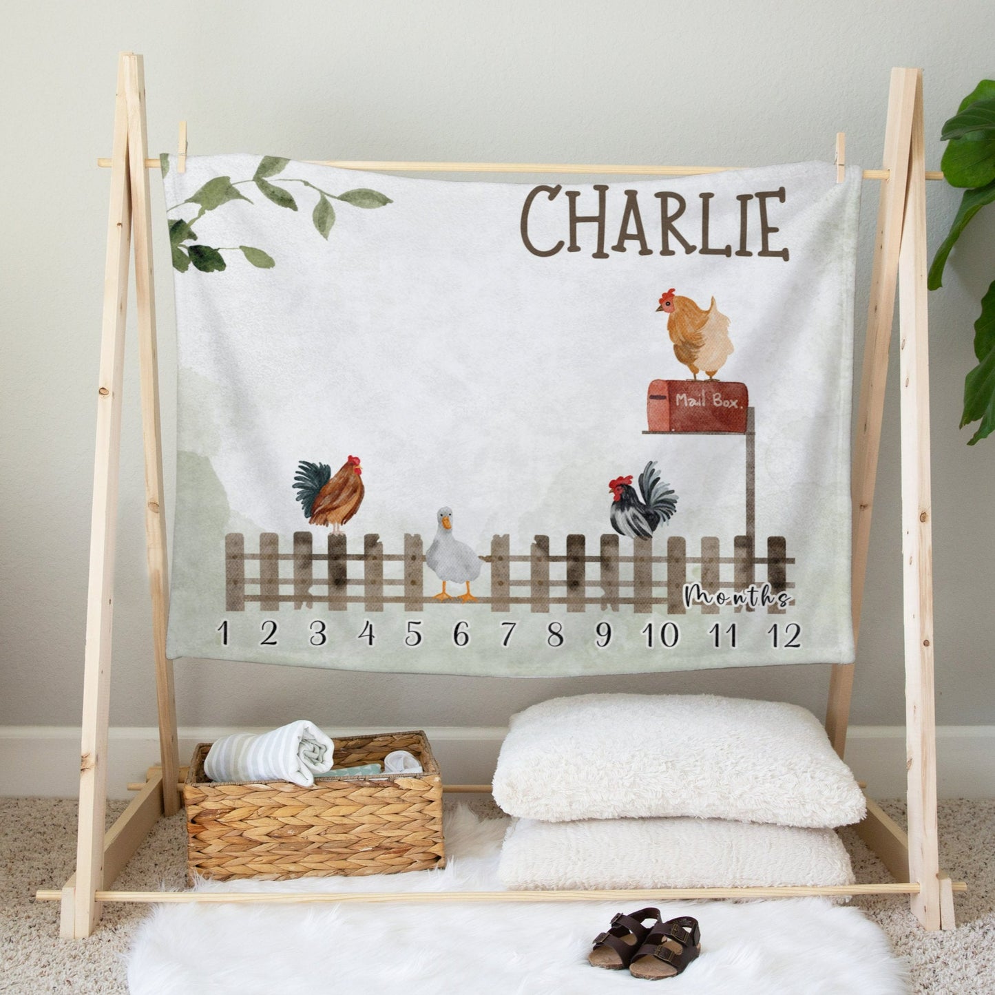 Personalised Farmhouse Chicken Baby Milestone Blanket