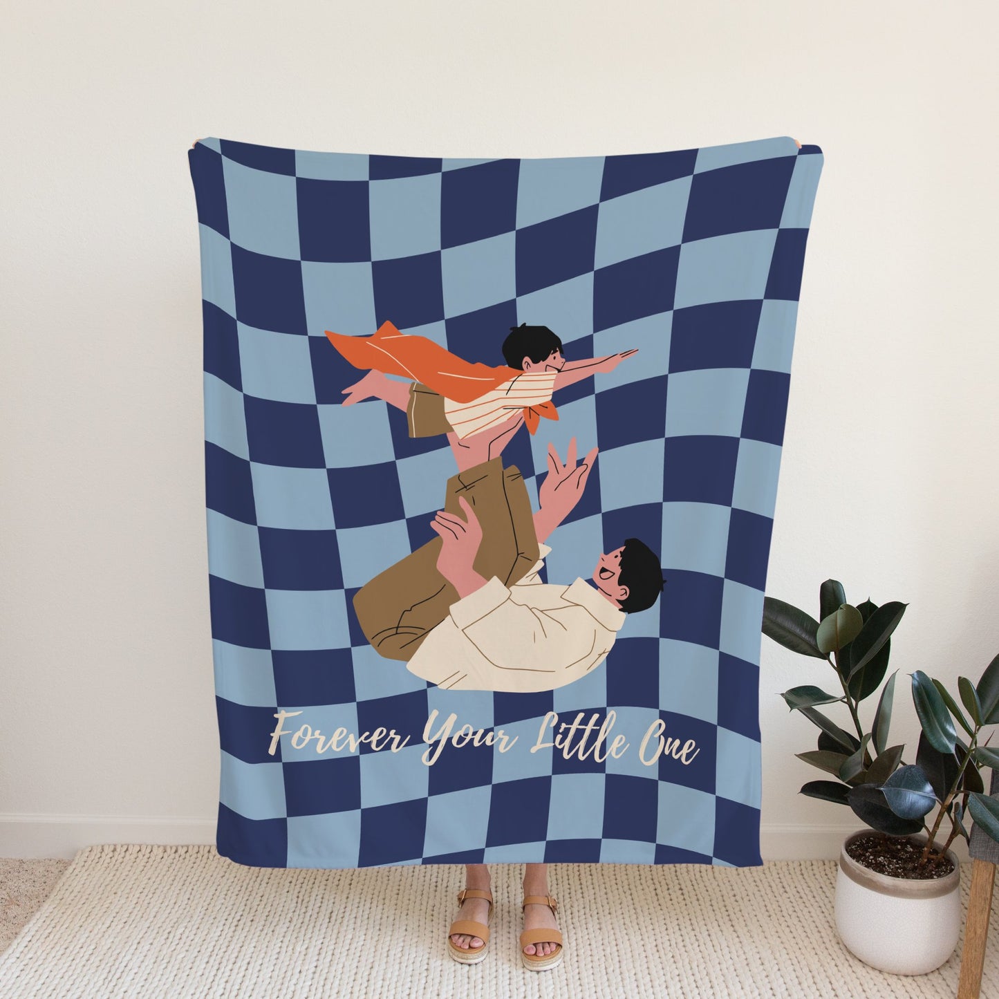 Personalized Dad Blanket Blue Checker