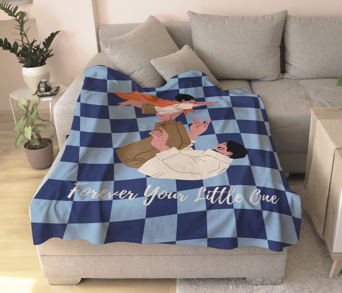 Personalized Dad Blanket Blue Checker