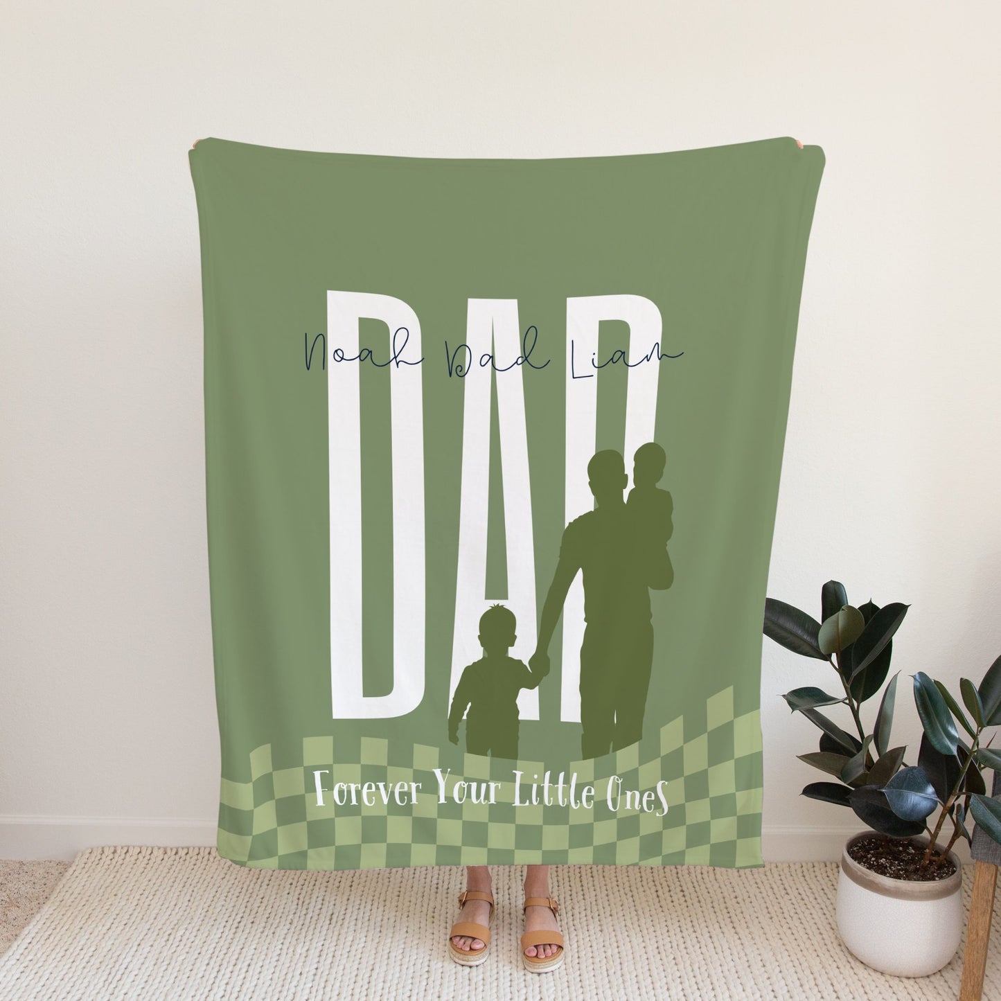 Personalized Dad Blanket Green Checker