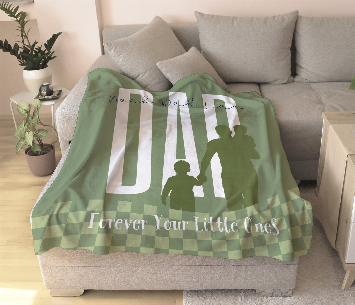 Personalized Dad Blanket Green Checker