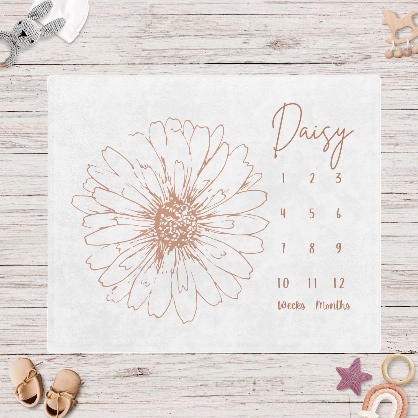 Personalised Minimalist Flower Daisy Baby Milestone Blanket